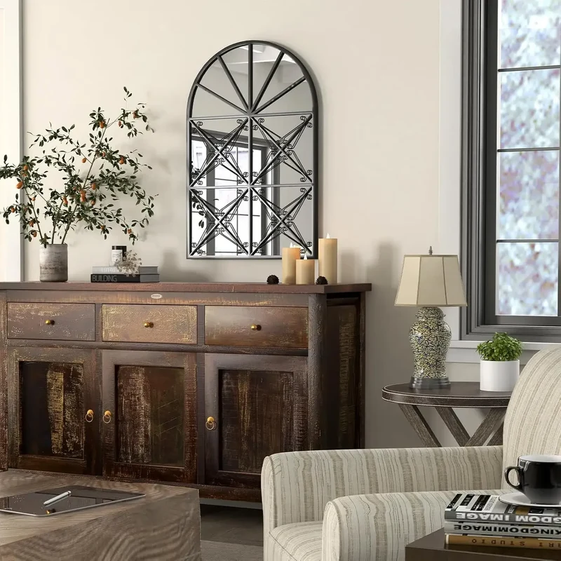 Miroir en Fenêtre Arche Noir – Ferronnerie Décorative 58 x 87 cm