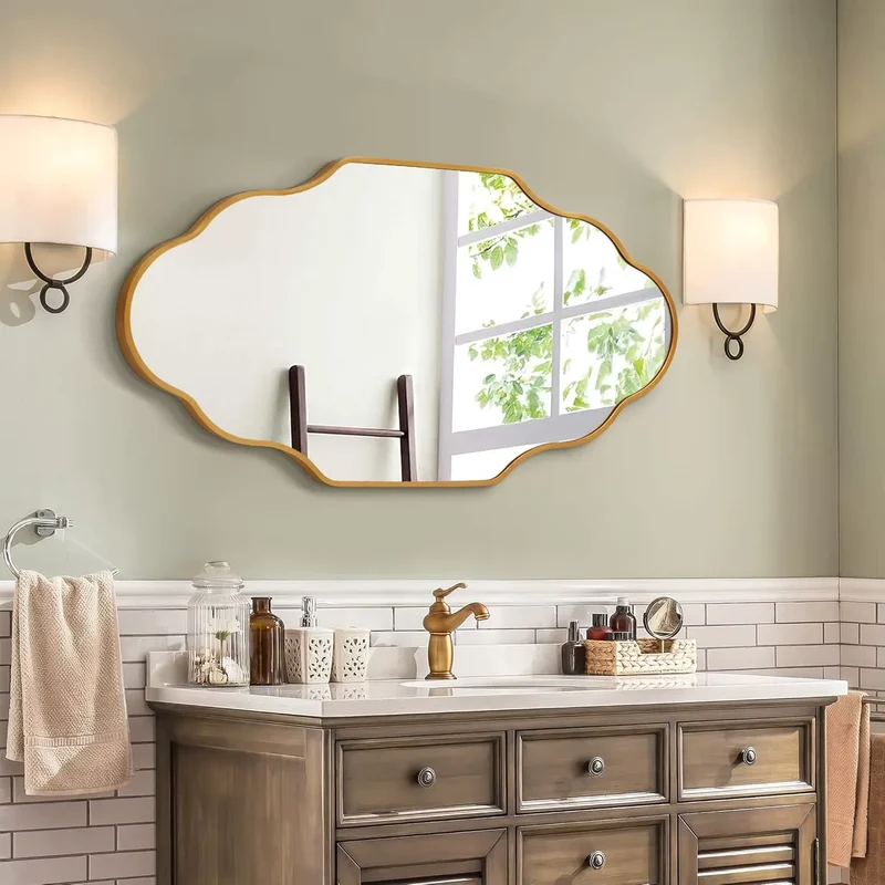Miroir Rétro Salle de Bain : Lanterne Dorée 116x66