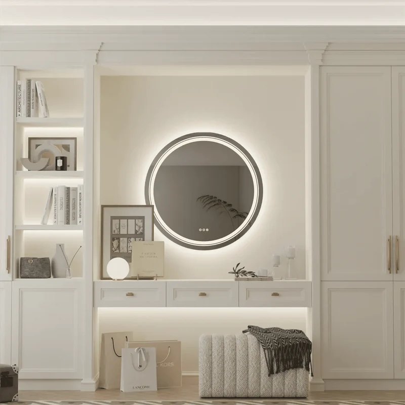 Miroir Suspendu Salle de Bain : Rond 80 cm, LED, IP65