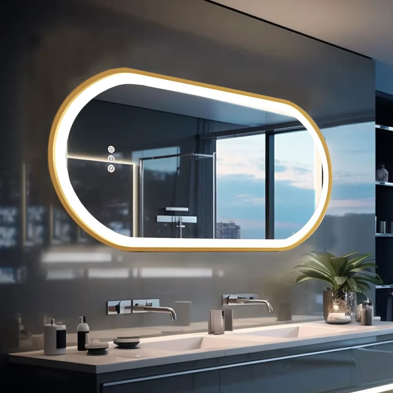 Miroir Salle de Bain Doré : LED Ovale 120x60, Antibuée