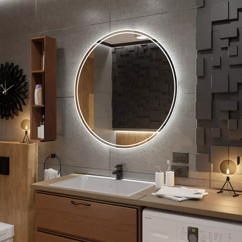 Miroir Rond 100 cm : Double Anneau LED, AGC, Antibuée