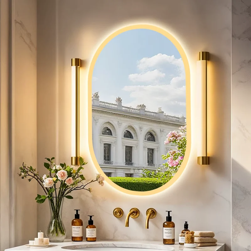 Miroir 90x60 Ovale : Halo LED, Antibuée, IP65