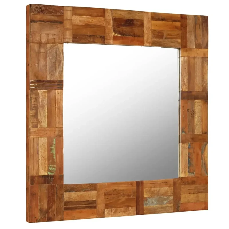 Miroir Cadre Bois Recyclé 60x60 cm Patchwork Blocs Artisanal