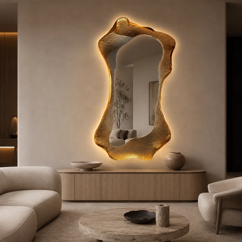 Miroir Mural Doré Sculpté LED | Solara