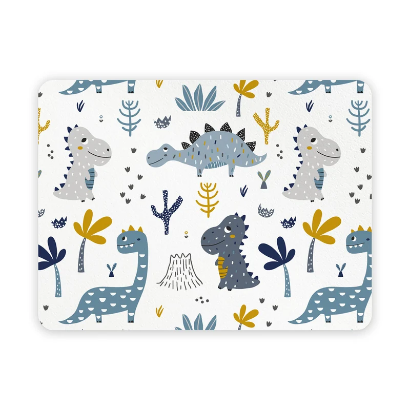 Set de table en vinyle bleu et moutarde à motif dinosaure, 30 x 40 cm