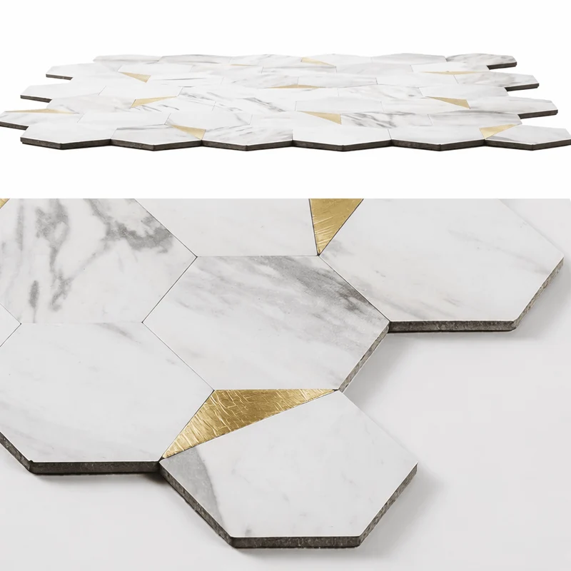 Mosaic Hexagone Marbre / OR — 256×251mm