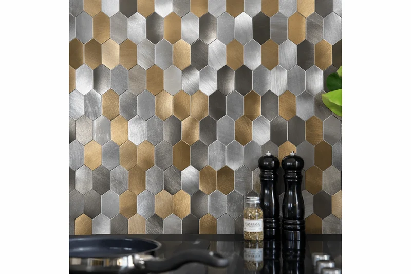 Mosaic HEXA Allonge Argent / Cuivre / Anthracite — 303×293mm