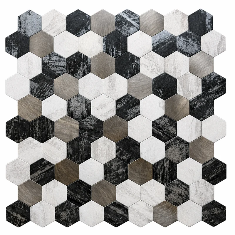 Mosaic MINI HEXA Blanc/Argent/Noir — 290×285mm