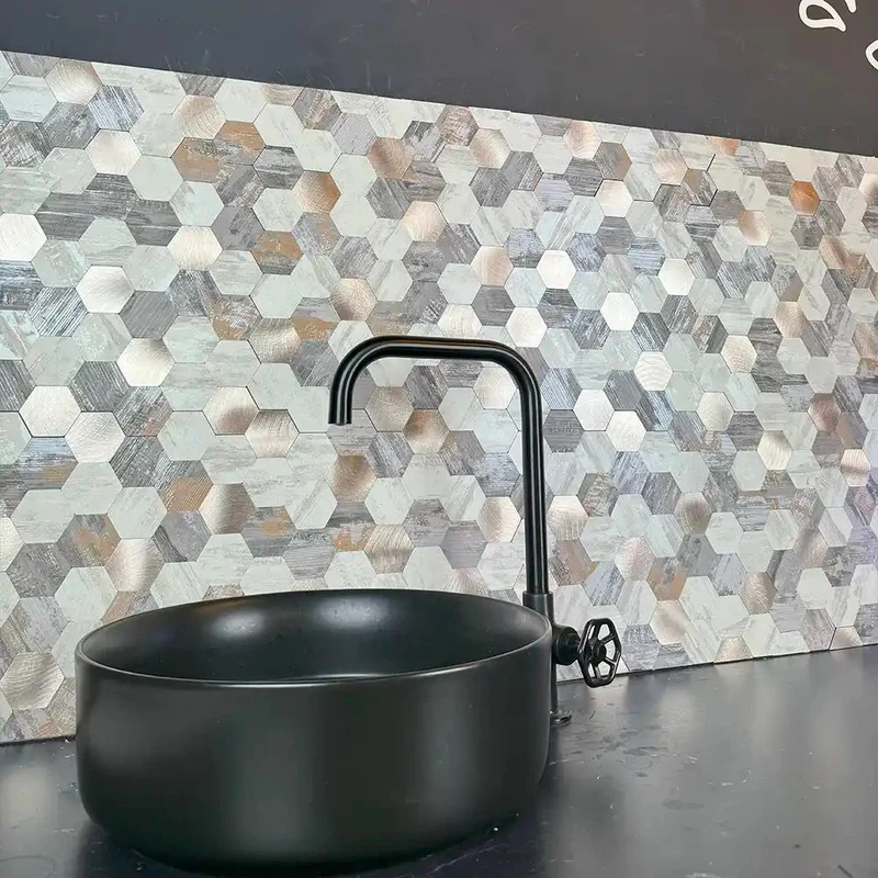 Mosaic MINI HEXA Blanc/Argent — 290×285mm