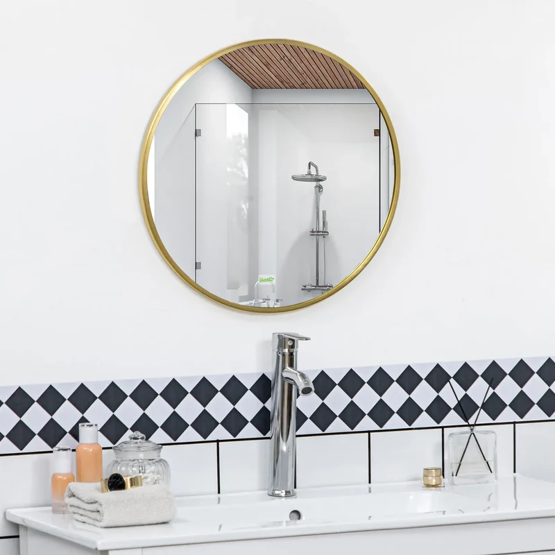Miroir Doré Salle de Bain : Rond 50 cm, Sans Électricité