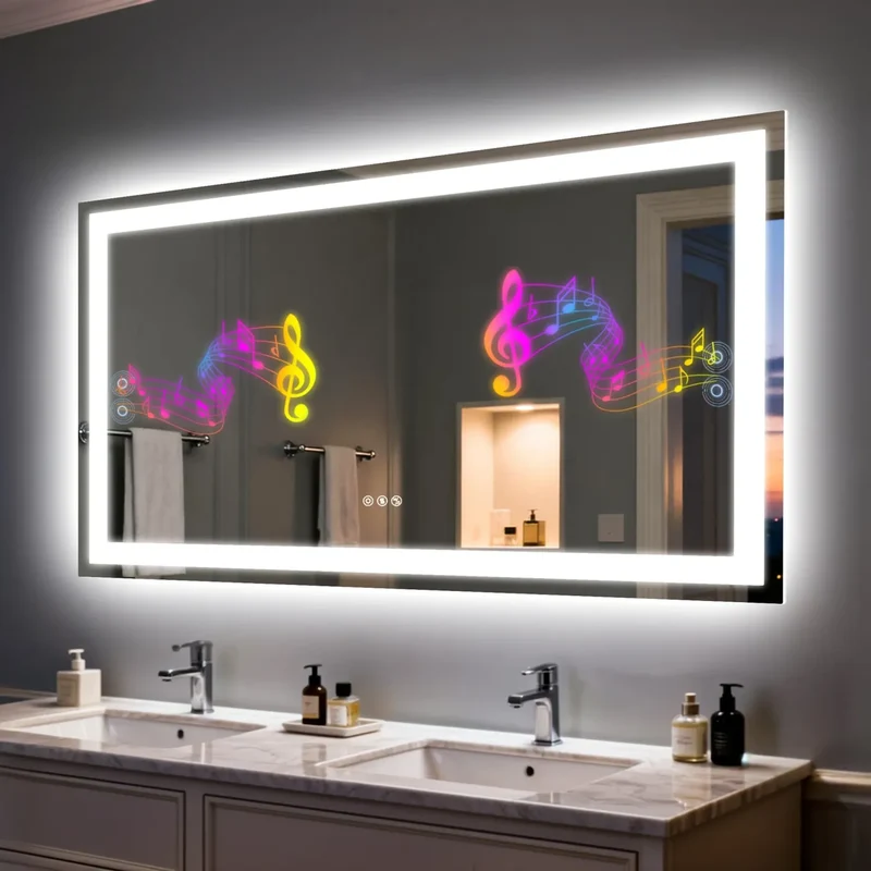 Miroir Salle de Bain 120 x 70 : LED Bluetooth, Anti-Buée