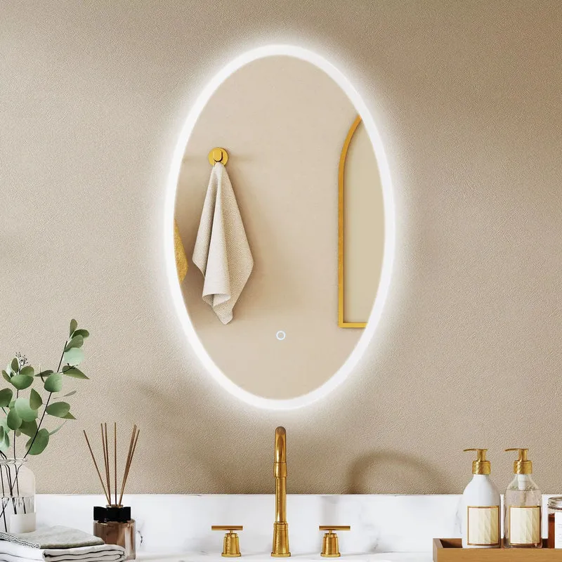 Miroir Mural Ovale 80x50 : Sans Cadre, LED, Antibuée