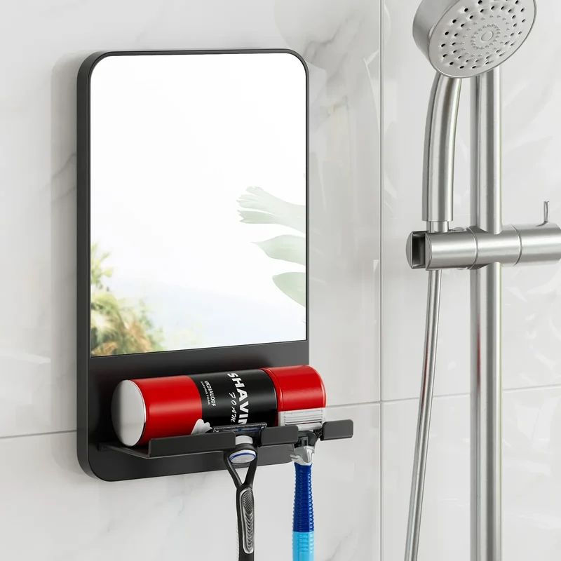 Miroir de Douche Ventouse : Antibuée, Étagère, Rasoirs