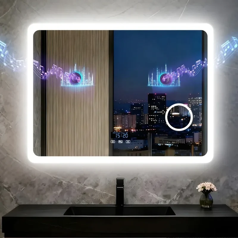 Miroir LED Bluetooth : Enceinte, Antibuée et Zone x3