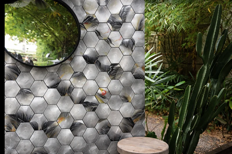 Mosaic Hexagone Feuille GRIS — 255×292mm