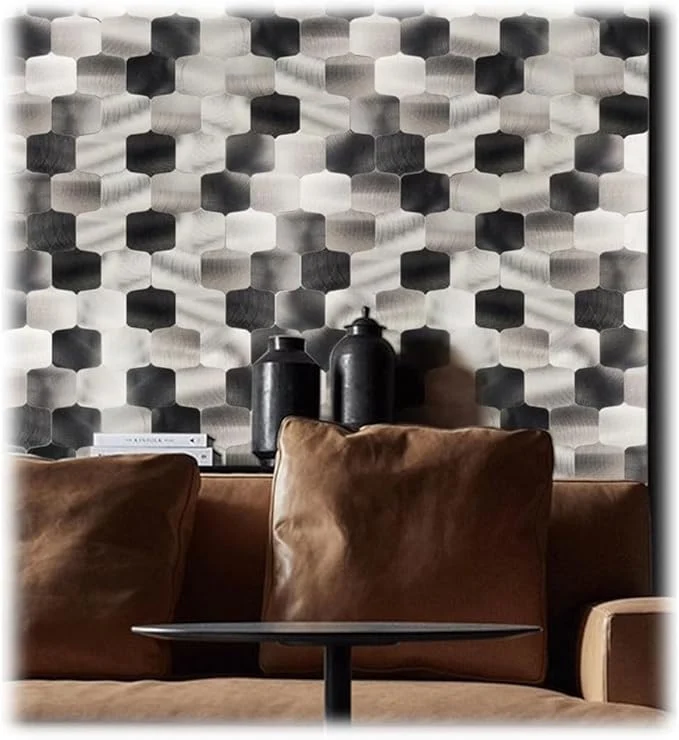Mosaic METAL OCEAN Argent/Noir Brossé — 330×290mm