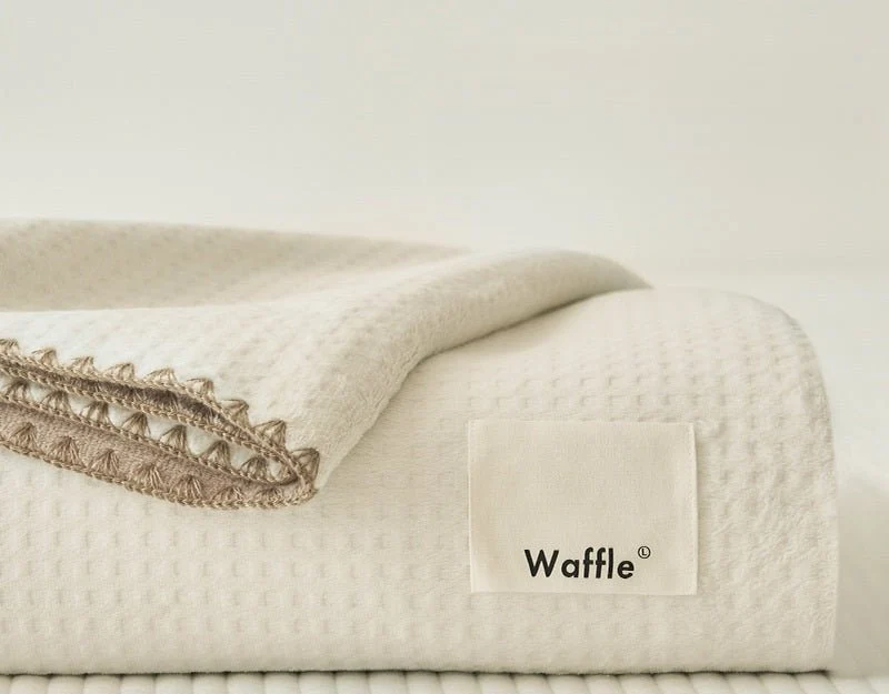 Plaid écru gaufré surpiqûres beige 150 x 200 cm WAFFLE