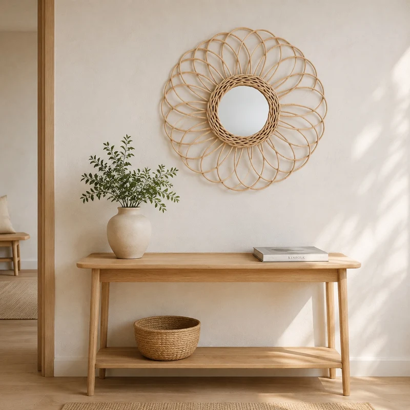 Miroir Mural Fleur Rotin Tressé | Florina