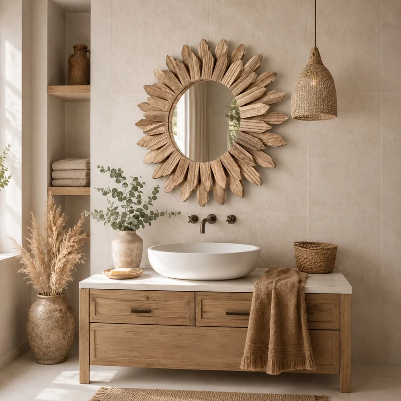 Miroir Mural Soleil Bois Flotté | Raya