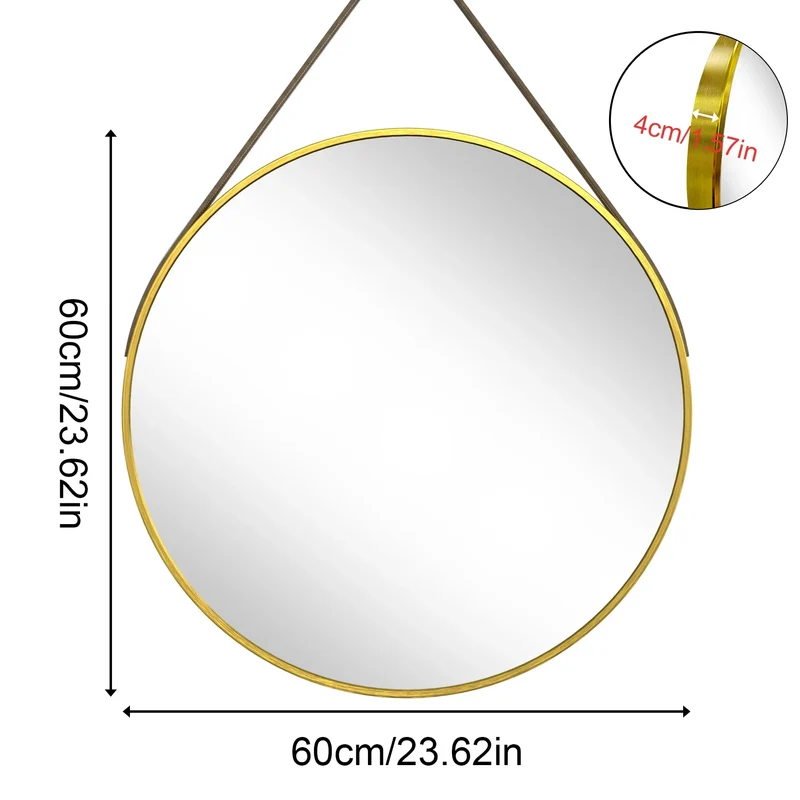 Miroir pour une Entrée Rond avec Sangle en Cuir