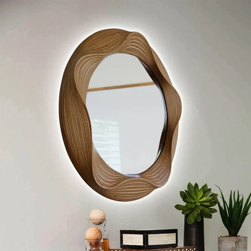 Miroir Bois Rond Sculpté Led ONDINE