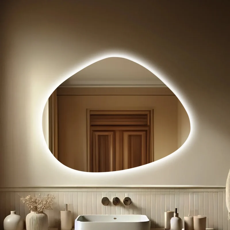 Miroir Salle de Bains 120 cm : Organique, LED, Bluetooth