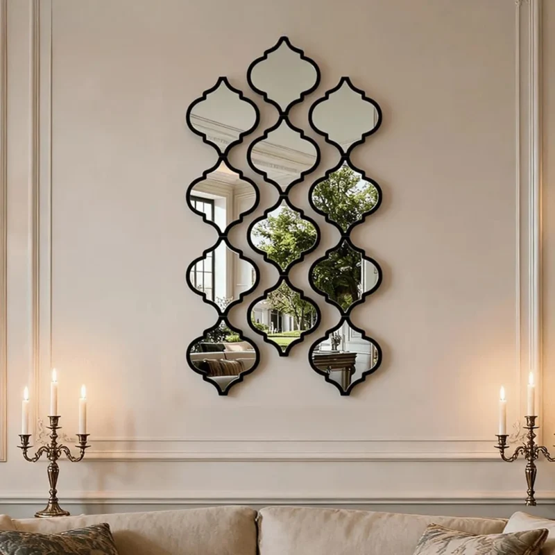 Miroir Marocain Arabesque Kit 10 Pièces Cadre Noir 60 cm
