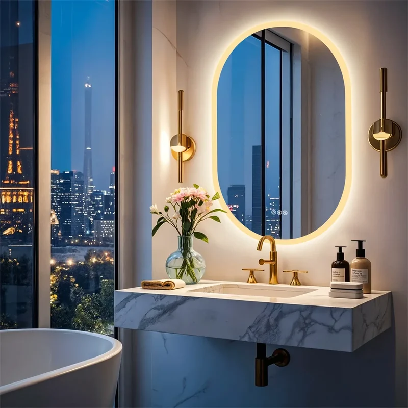 Miroir LED Ovale : 60x90, Bluetooth Stéréo, Antibuée