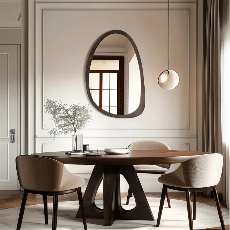 Miroir Organique Bois Noyer – Cadre Asymétrique Design