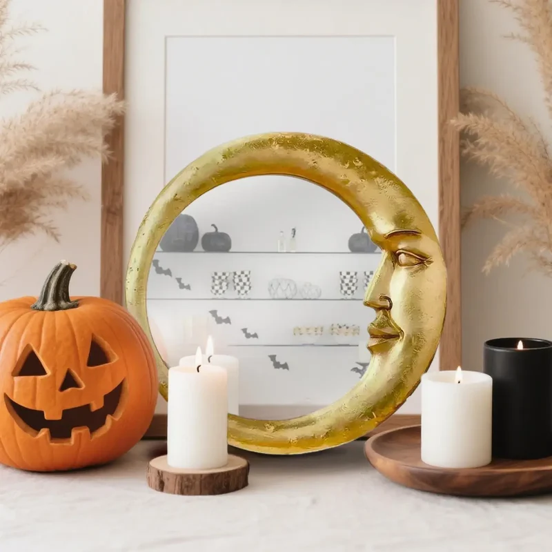 Miroir de Sorcière Lune Doré – Décoration Murale Mystique 22 cm