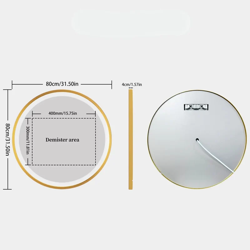 Miroir Salle de Bain Or Brossé : Rond LED 60 ou 80 cm