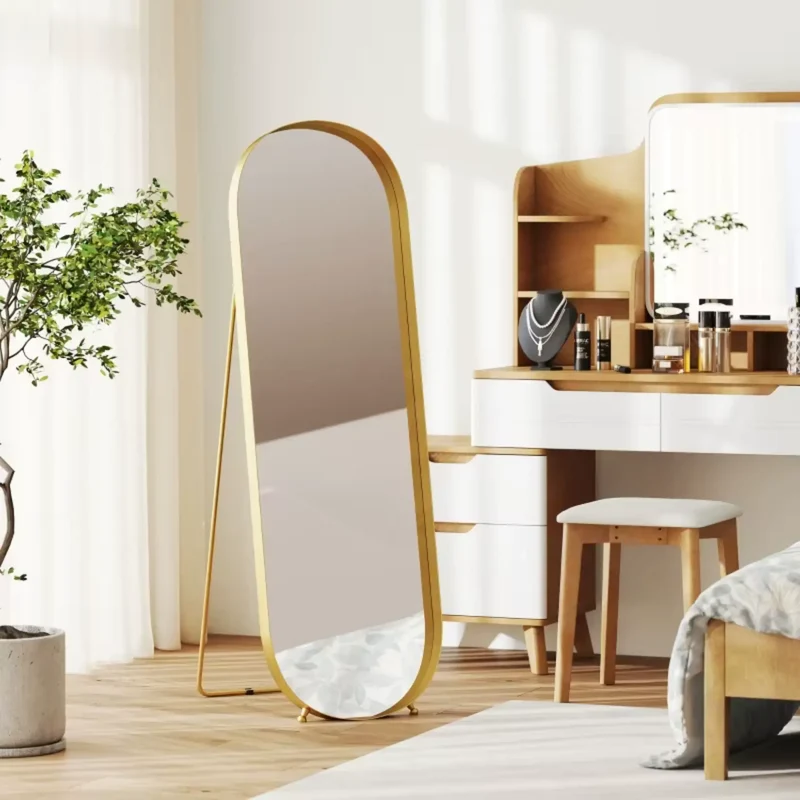 Grand Miroir Or sur Pied 160x50 cm - Cadre Métal