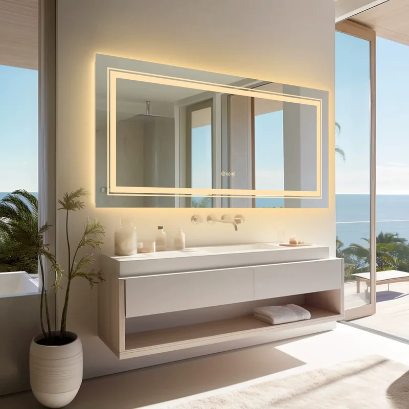 Miroir LED 120 cm : Double Éclairage et Antibuée Tactile