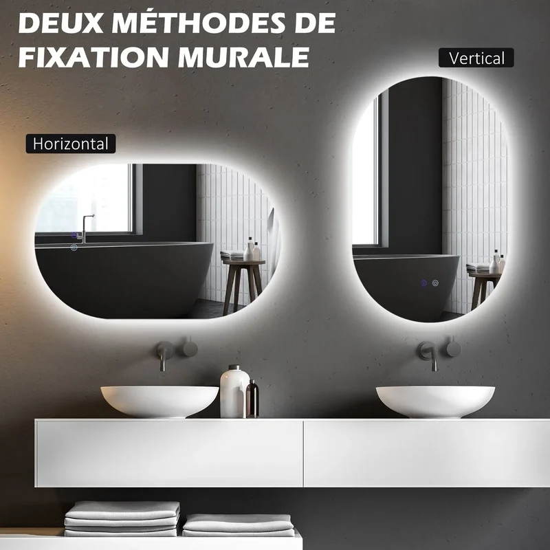Miroir LED Ovale 81x51 : Antibuée à Arrêt Automatique