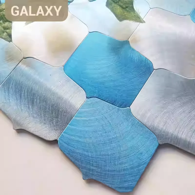 Mosaic METAL OCEAN Argent/Bleu Brossé — 330×290mm