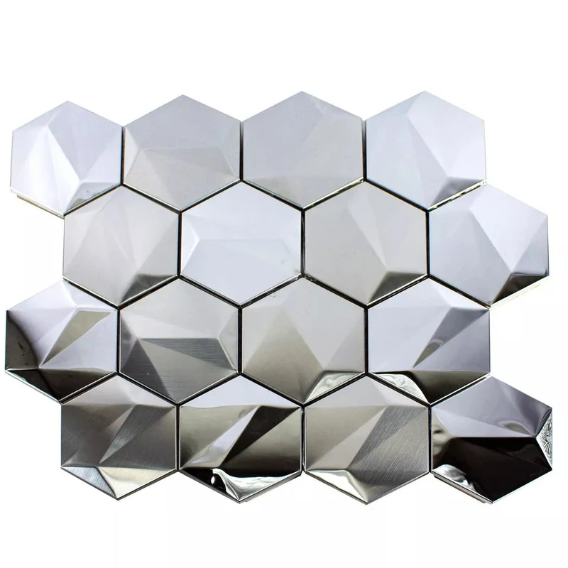 Mosaic HEXA 3D METAL Argent — 265×307mm