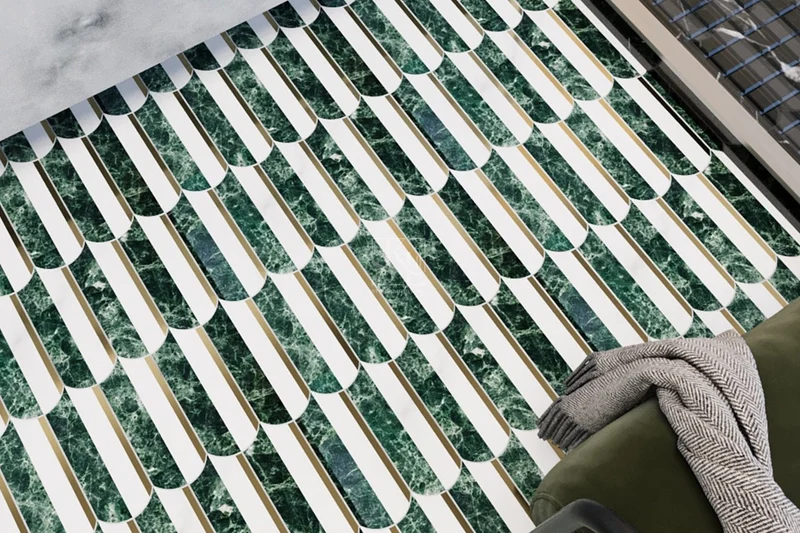 Mosaic Eventail Allongé Vert/Marbré — 265×303mm
