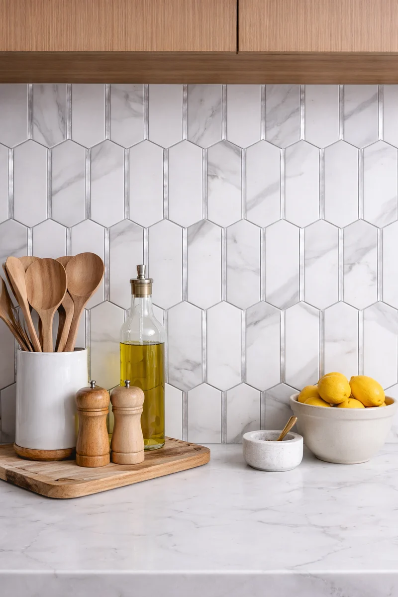 Mosaic Hexagone Allongé Contour Argent — 277×273mm