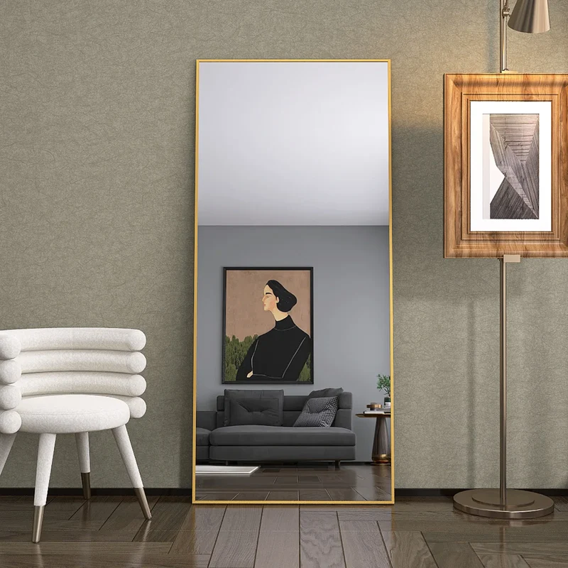 Grand Miroir Sur Pied Doré – Format 180x80 cm au Style Contemporain