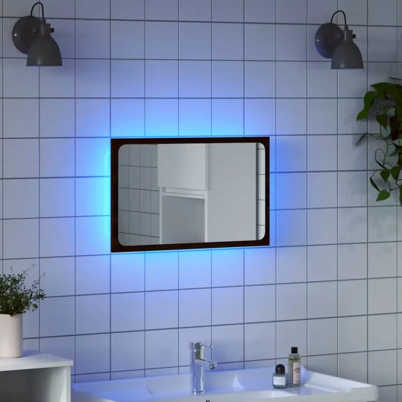 Miroir LED Rectangulaire Chêne 60x38 cm : Alimentation USB