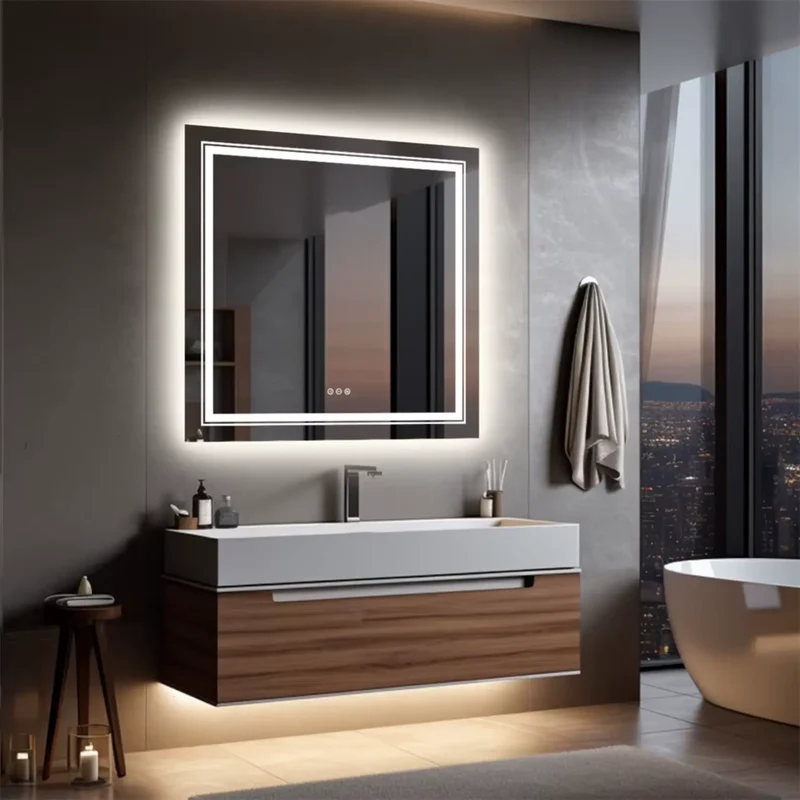 Miroir Carré Salle de Bain 80x80 : LED Double, Antibuée