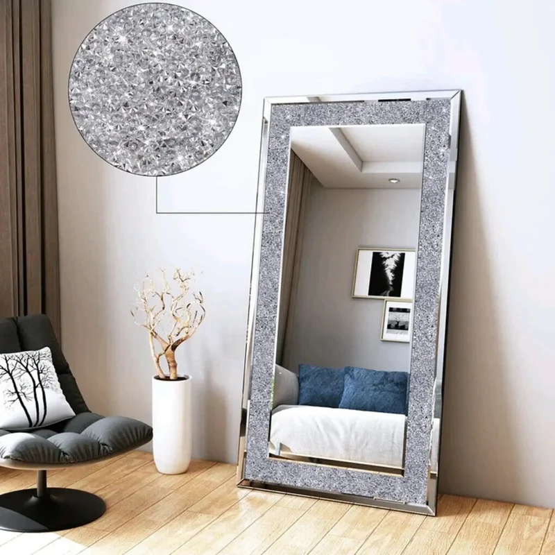 Miroir Mural Rectangulaire Design avec Cristaux Incrustés – 120x60 cm
