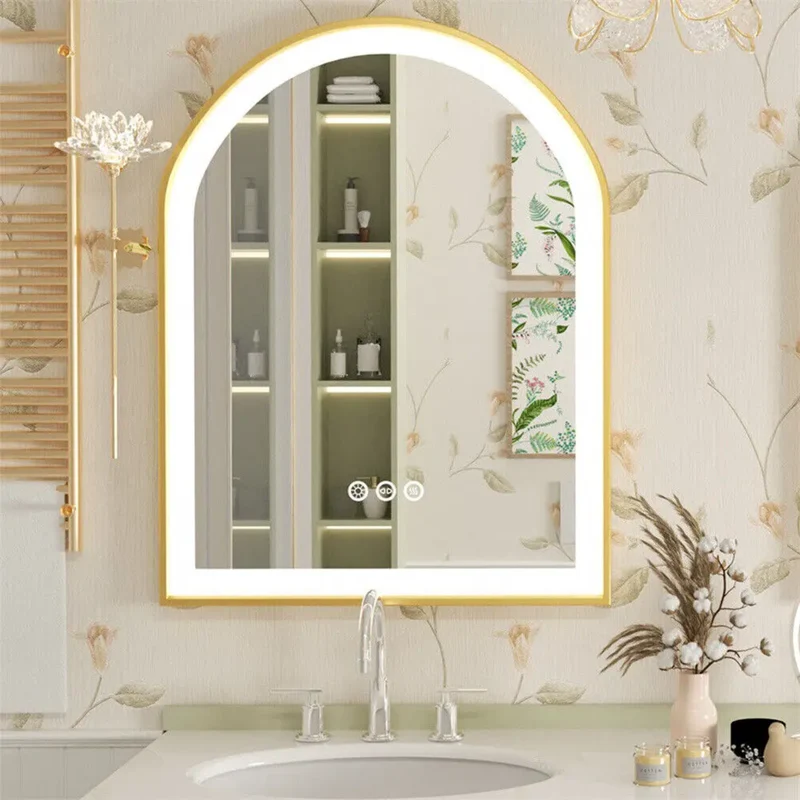 Miroir Salle de Bain Arche : LED Dorée, Antibuée, 60x90