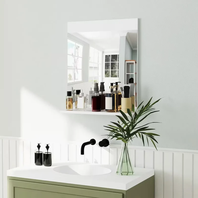 Miroir avec Étagère Salle de Bain : Blanc Brillant 50x60