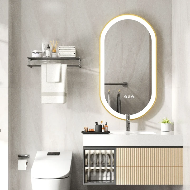Ovale Miroir Salle de Bain : Cadre Doré, LED, Antibuée
