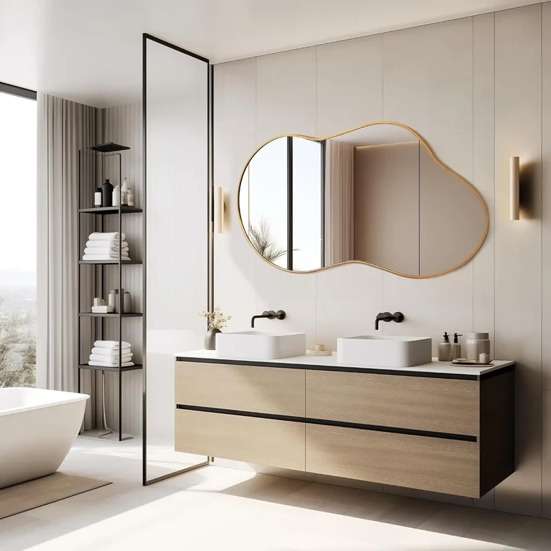 Miroir Forme Irrégulière 116x66 : Métal Doré ou Noir