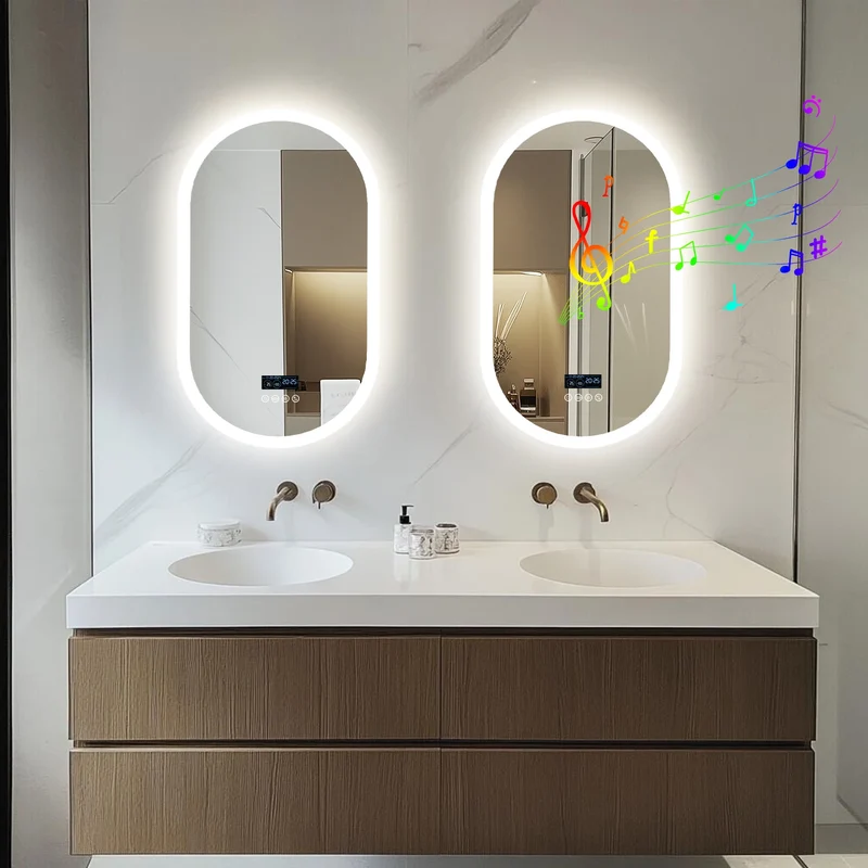 Miroir Arrondi LED : Ovale, Bluetooth, Affichage Heure