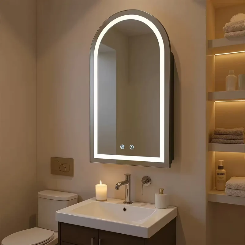 Armoire de Toilette 40 cm Noire – Arche LED et Métal