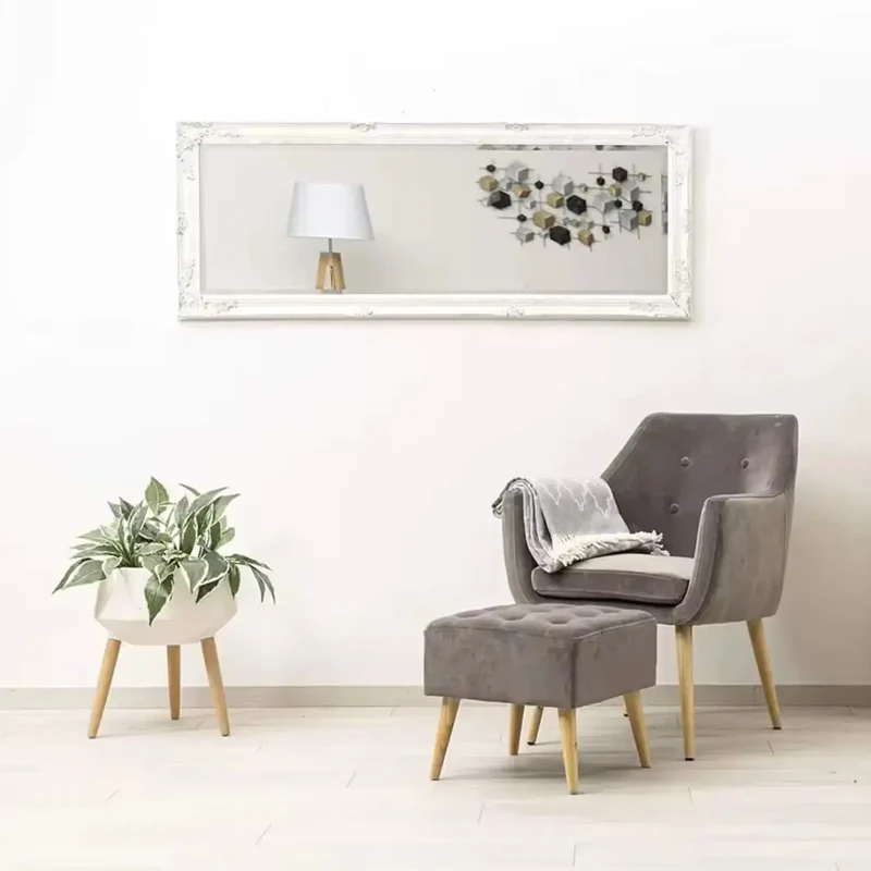 Miroir en Bois Rectangulaire Blanc Baroque 142x55cm - Style Shabby
