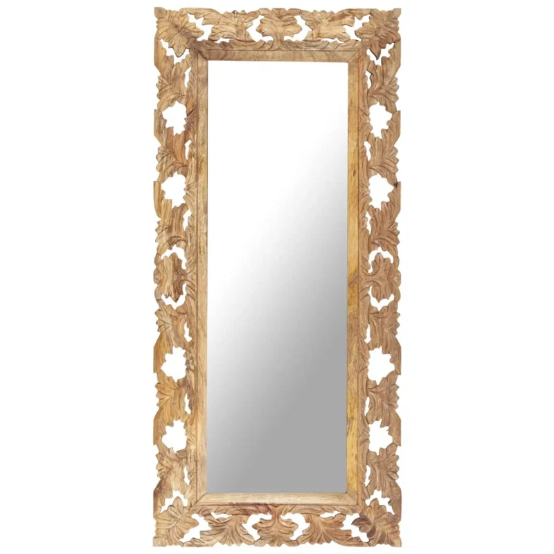 Miroir Rectangulaire en Bois 110x50 cm – Sculpture Artisanale et Charme Naturel